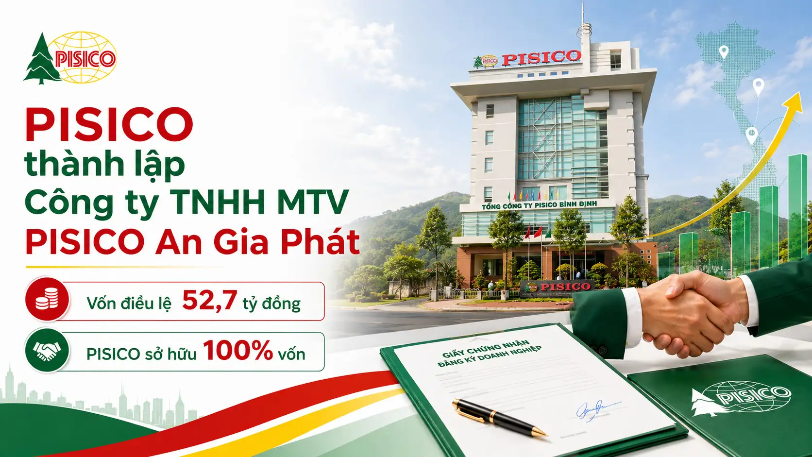 Công ty TNHH Một thành viên PISICO An Gia Phát có vốn điều lệ 52,7 tỷ đồng